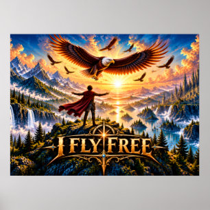 I Fly Free Epic Fantasy Eagle Poster