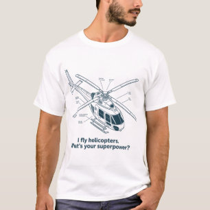 I Fly Helicopters – Technical Blueprint Line Art D T-Shirt