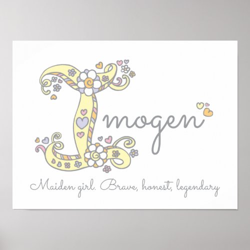 I for Imogen initial doodle art name meaning Poster