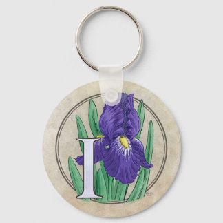 I for Iris Flower Monogram Keychain