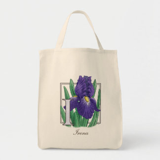 I for Iris Flower Monogram Tote Bag