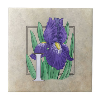 I for Irises Flower Monogram Art Ceramic Tile