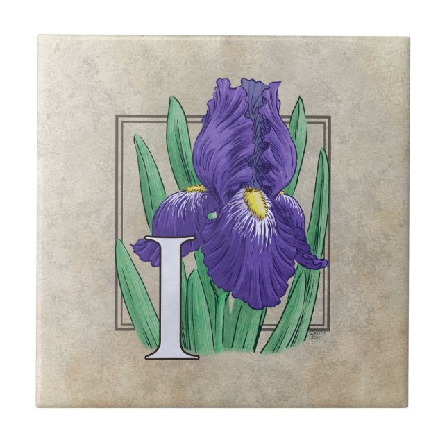 I for Irises Flower Monogram Art Ceramic Tile (Front)