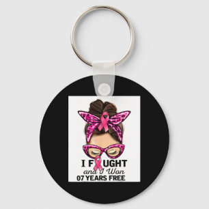 I Fought And I Won 7 Years Free Messy Bun Breast C Keychain
