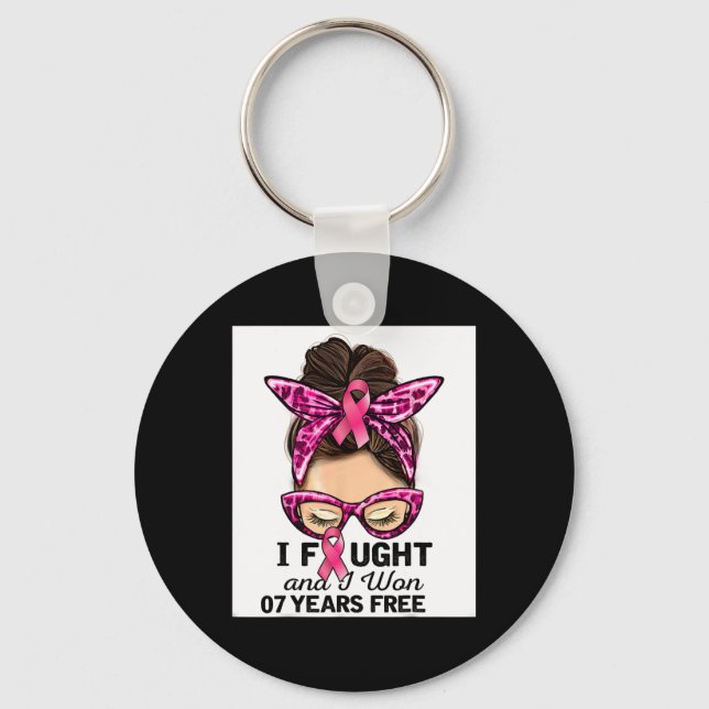 I Fought And I Won 7 Years Free Messy Bun Breast C Keychain (Front)