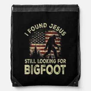 I Found Jesus Still Looking Bigfoot Funny Summer C Drawstring Bag