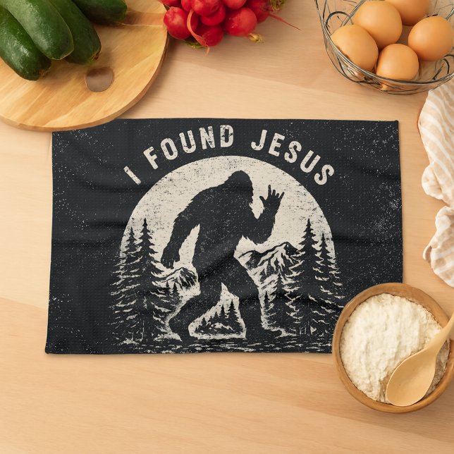 I Found Jesus Still Looking for Bigfoot Sasquatch Kitchen Towel (Creator Uploaded)