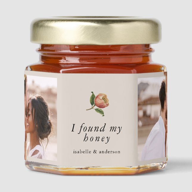I Found My Honey Simple Chic Floral Photo Wedding  Honey Jar Favors (Front)