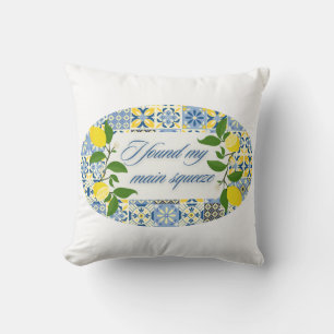 I Found My Main Squeeze Lemon Coastal Wedding Throw Pillow