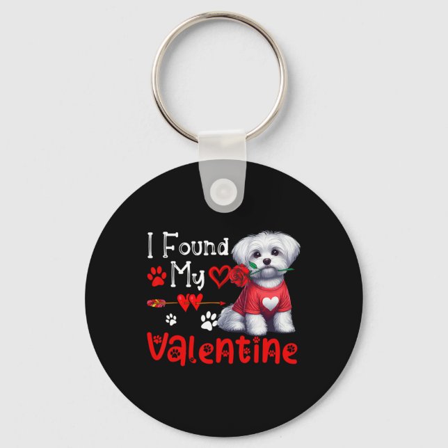 I Found My Valentine Maltese With Flower Cute Hear Keychain (Front)