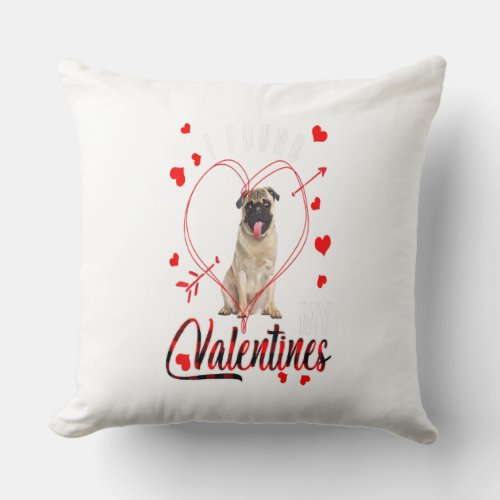I Found My Valentines Red Plaid Pug Dog Lover Gift Throw Pillow