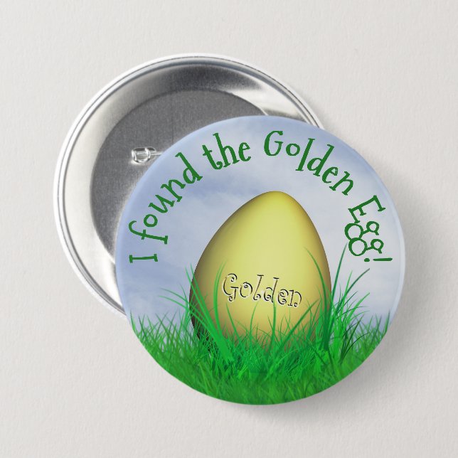 "I Found The Golden Egg" Typography Green Grass Button (Front & Back)