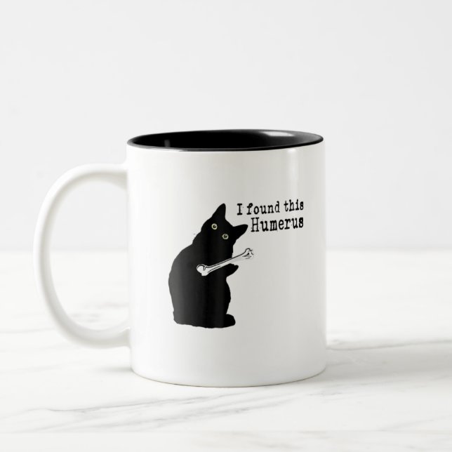 I Found This Humerus Humorous Cat Lover Halloween Two-Tone Coffee Mug (Left)