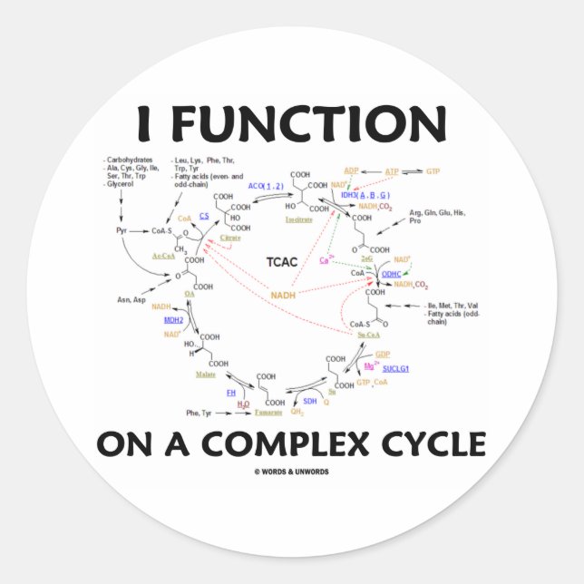 I Function On A Complex Cycle (Krebs Cycle Humor) Classic Round Sticker (Front)