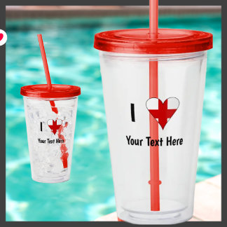 I (Funky Heart Shaped English Flag) Your Text Acrylic Tumbler