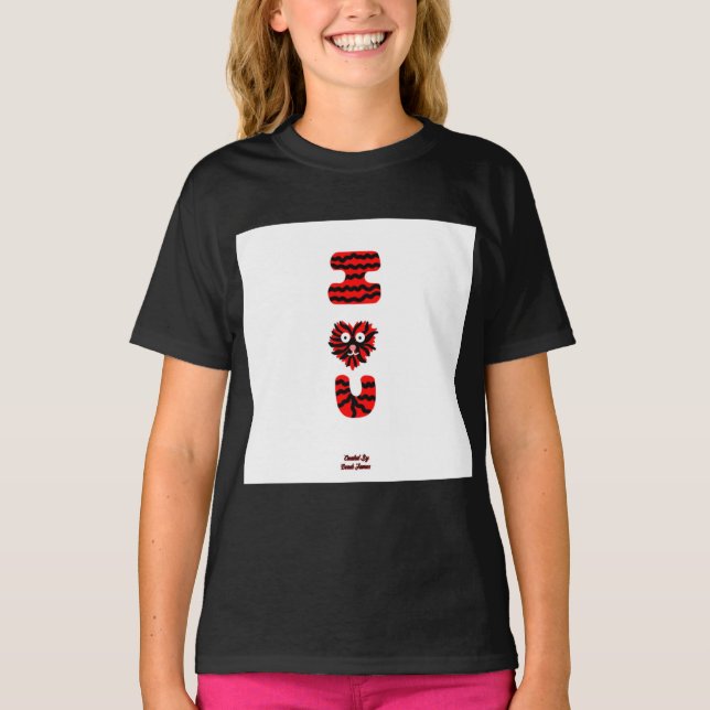 I Fuzzy U Girls Black Basic T Shirt (Front)