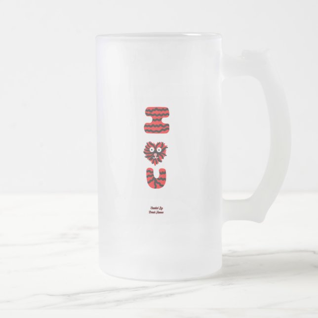 I Fuzzy U Large Frosted Glass Mug (Right)