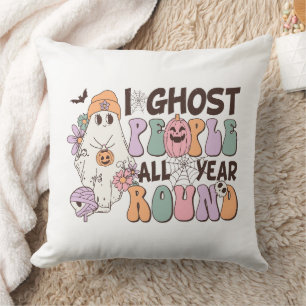 I Ghost People All Year Round Retro Groovy Ghost Throw Pillow