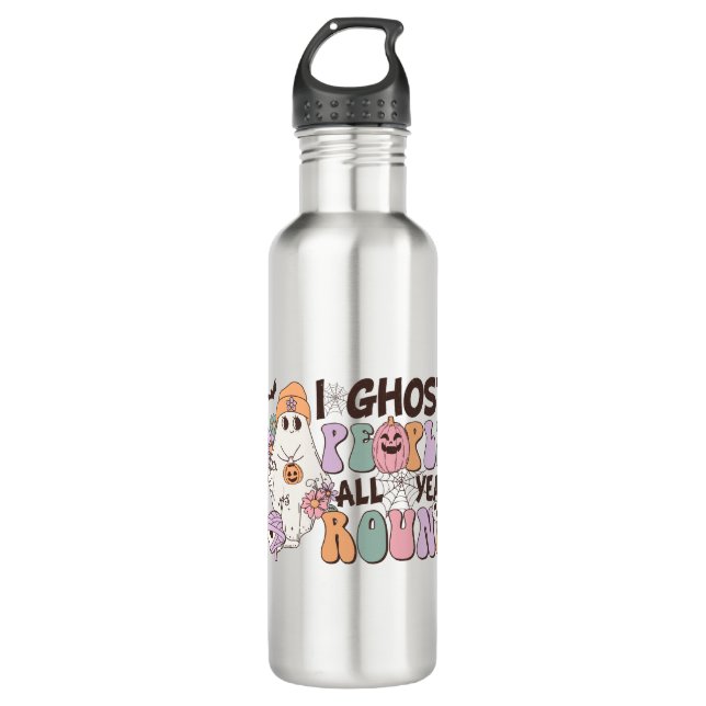 I Ghost People Halloween Stainless Steel Water Bottle (Front)