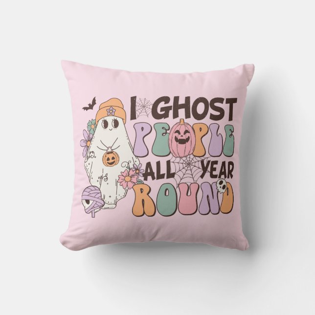 I Ghost People Halloween Throw Pillow (Front)