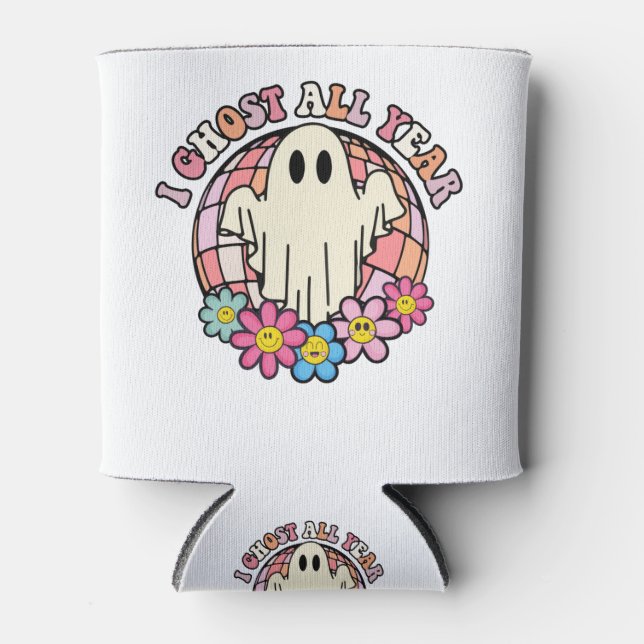 I Ghost Retro Halloween Can Cooler (Front)