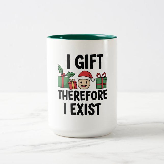 I Gift Therefore I Exist Christmas Two-Tone Coffee Mug (Center)