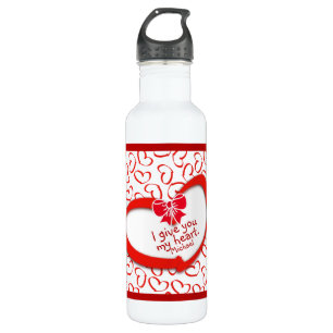 "I give you my Heart" Valentines Day Heart Pattern Water Bottle