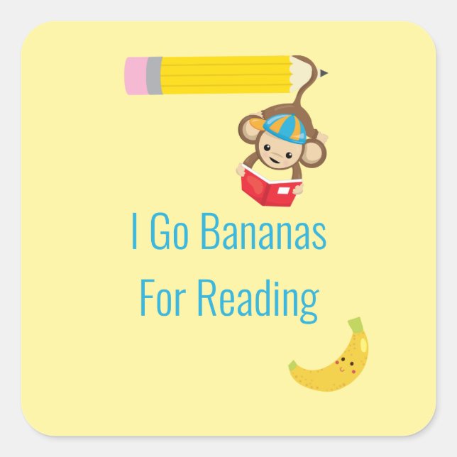I Go Bananas for Reading Smart Monkey Square Sticker (Front)