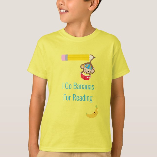 I Go Bananas for Reading Smart Monkey T-Shirt (Front)
