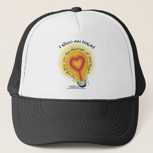 I God an Idea Lightbulb Trucker Hat (Front)