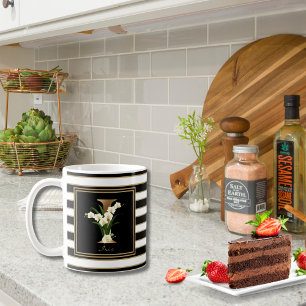 I Gold Floral Monogram Black White Gold Stripes Coffee Mug