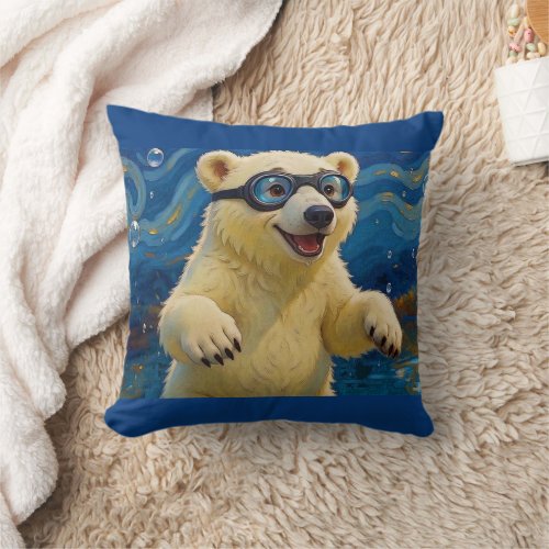 I Got Bubbles - Polar Bear Cub In Water Throw Pillow