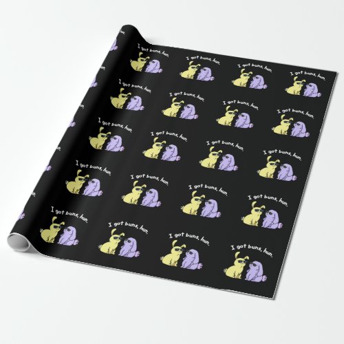 I Got Buns Hun Funny Bunny Rabbit Pun Dark BG Wrapping Paper