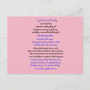 I got dressed today poem postcard