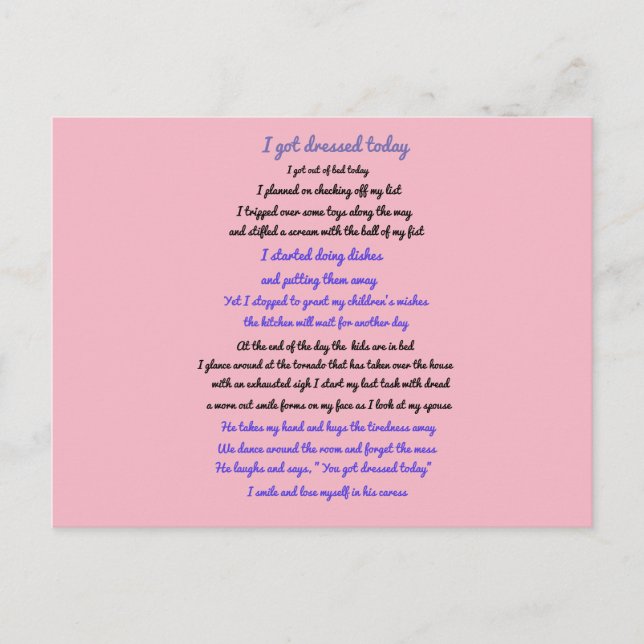 I got dressed today poem postcard (Front)