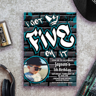 I got Five on it - Boy 5th Birthday with Picture Invitation