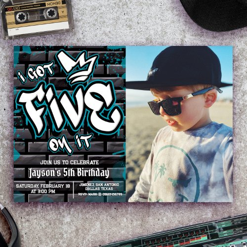 I got Five on it _ Boy 5th Birthday with Picture Invitation