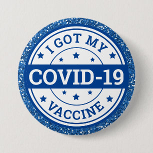 I Got My Covid-19 Vaccine Blue Glitter Button
