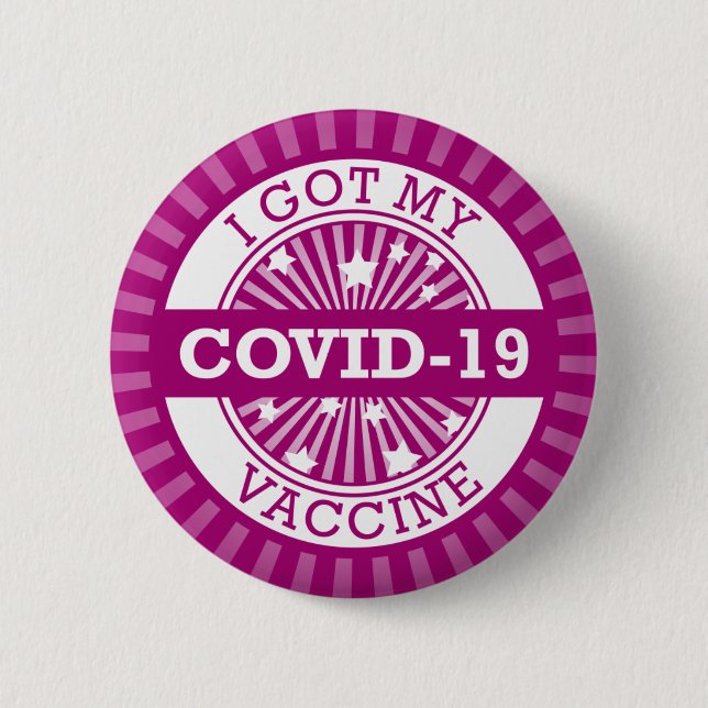 I Got My Covid 19 Vaccine Purple Star Burst Button (Front)