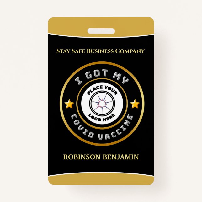 I Got My Covid Vaccine Business Logo Personalize  Badge (Front)