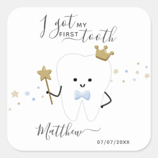 I got my first tooth Baby Boy Teething Date Square Sticker
