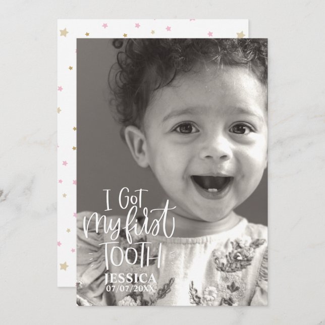 I Got my First Tooth Personalized Girl Photo Card (Front/Back)