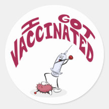 "I GOT VACCINATED" Silly Cartoon Syringe and Virus