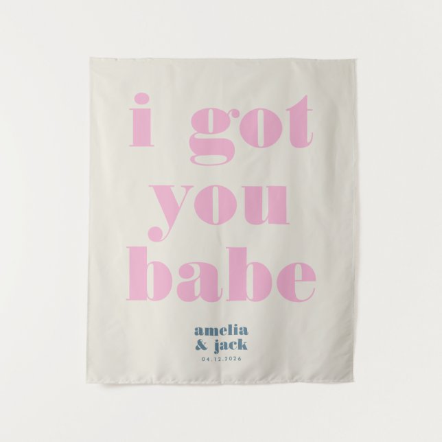 I Got You Babe Bright Pink Bold Wedding Backdrop (Front)