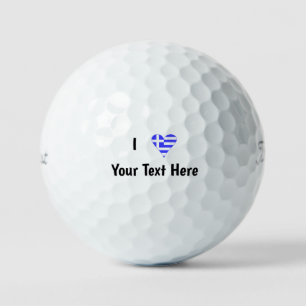 I (Greek Flag Funky Heart) Your Text Golf Balls