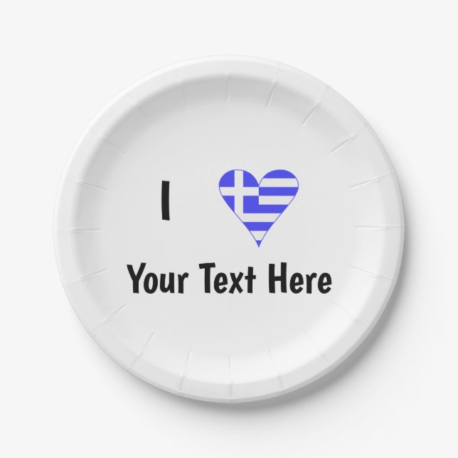 I (Greek Flag Heart) Your Text Paper Plates (Front)