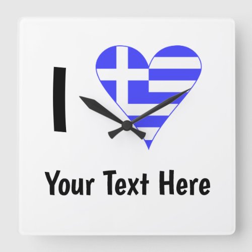 I Greek Flag Heart Your Text Square Wall Clock