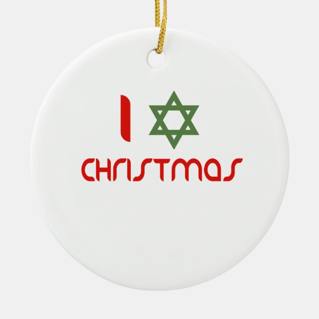 I Hanukkah Christmas green Ceramic Ornament (Front)