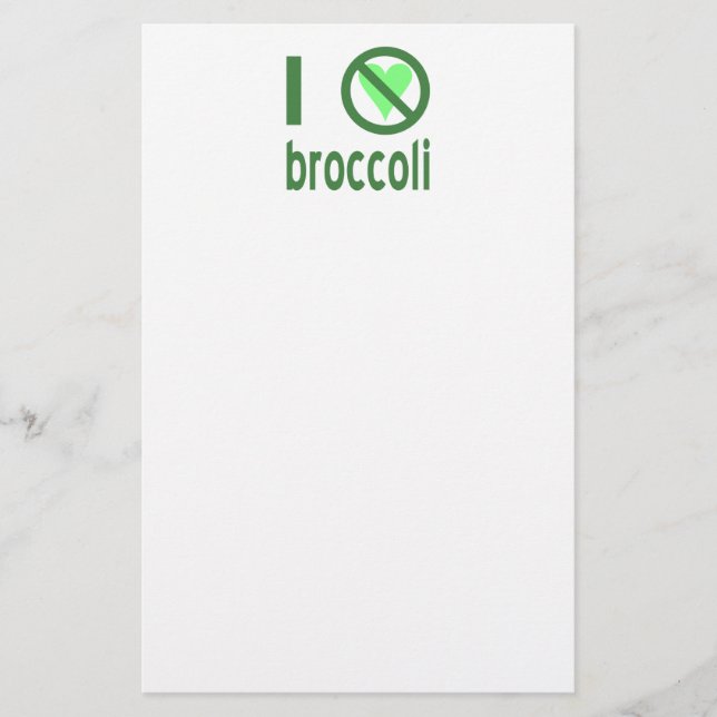 I Hate Broccoli Green Text Stationery (Front)