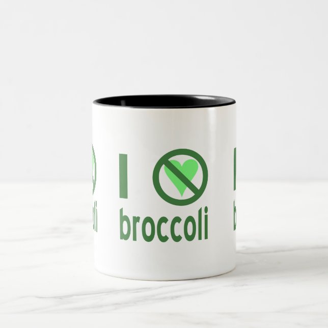I Hate Broccoli Green Text Two-Tone Coffee Mug (Center)